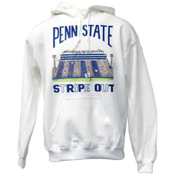 white hooded sweatshirt with Penn State Stripe Out stadium art